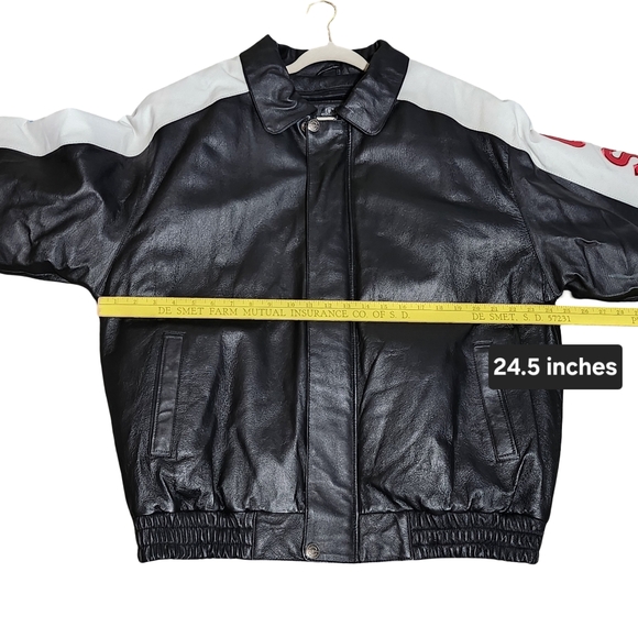 OSCAR PIEL Leather USA Flag Jacket Mens Large Black Red White Blue Stars Stripes - Picture 13 of 15